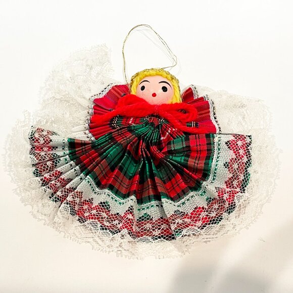 Vintage Handmade Lace & Ribbon Fan Angel Christmas Ornaments Set of 7 - Picture 4 of 5